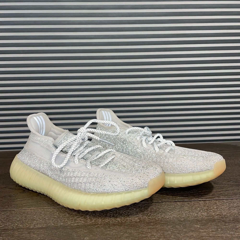 Imitation Yeezy’s Cream Cotton color way, Women’s size 8, reflective.